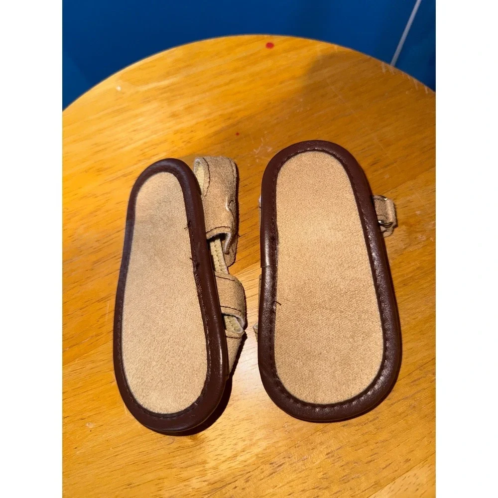 H&B‎ Baby Toddler Tan Faux Suede Fisherman Sandals Size 12-18M Brown Sole 55201